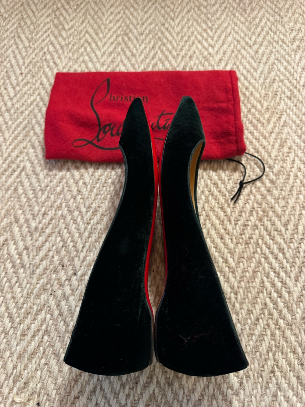 Christian Louboutin Green Velvet Pointed Toe Flats | Size 37 - Picture 5 of 5
